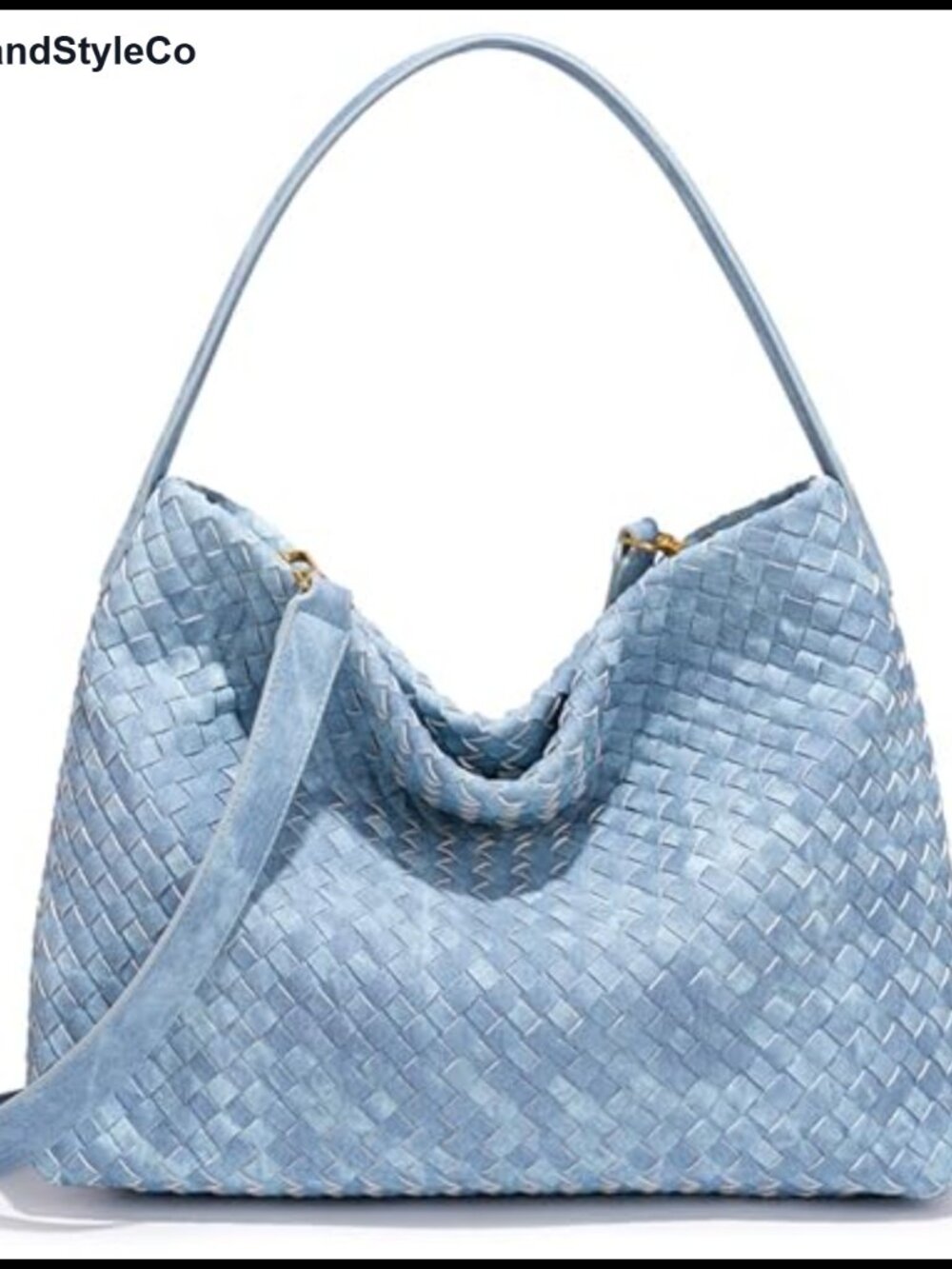 Woven Suede Hobo Bag Slouchy Shoulder Tote Detachable Crossbody Strap